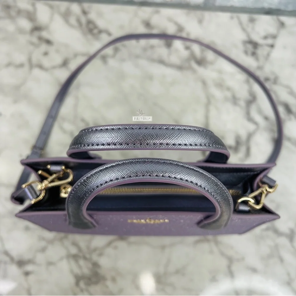 Kate Spade Tinsel Glitter Satchel & Card Holder Wallet In Lilac Frost - Picture 6 of 16